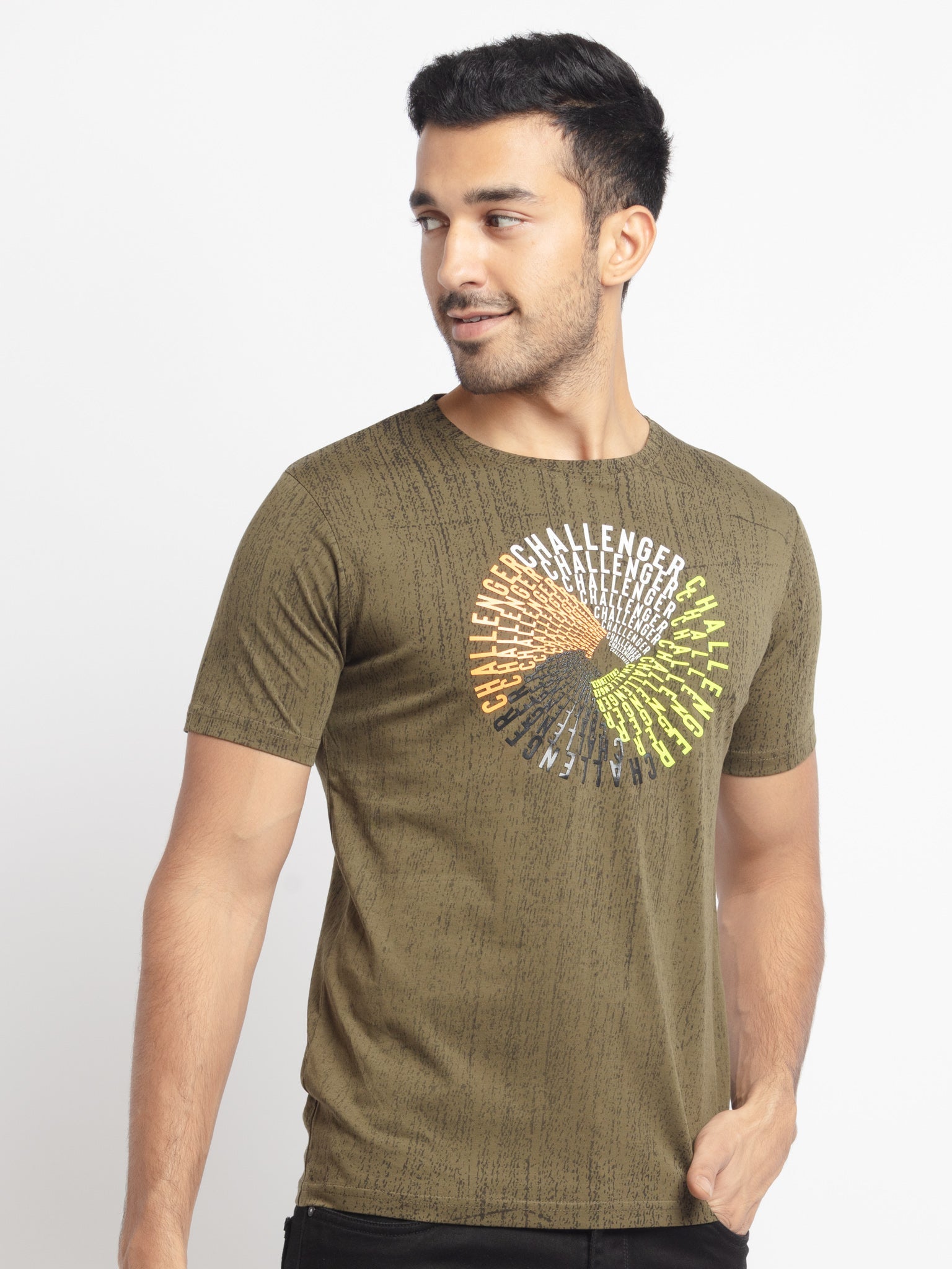 Mens Regular Fit Round Neck Printed T-Shirt
