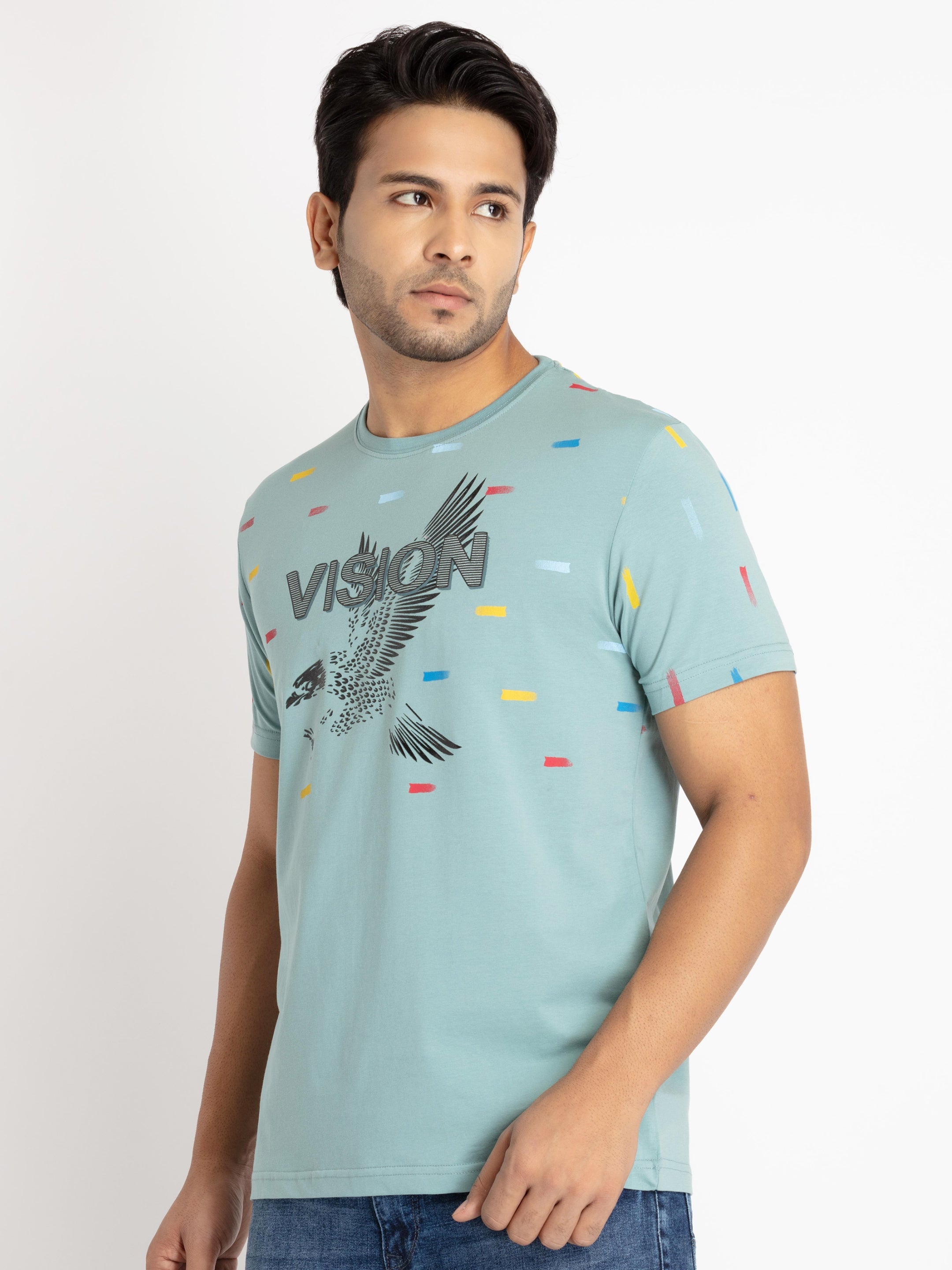 Mens Front Printed Round Neck T-shirt