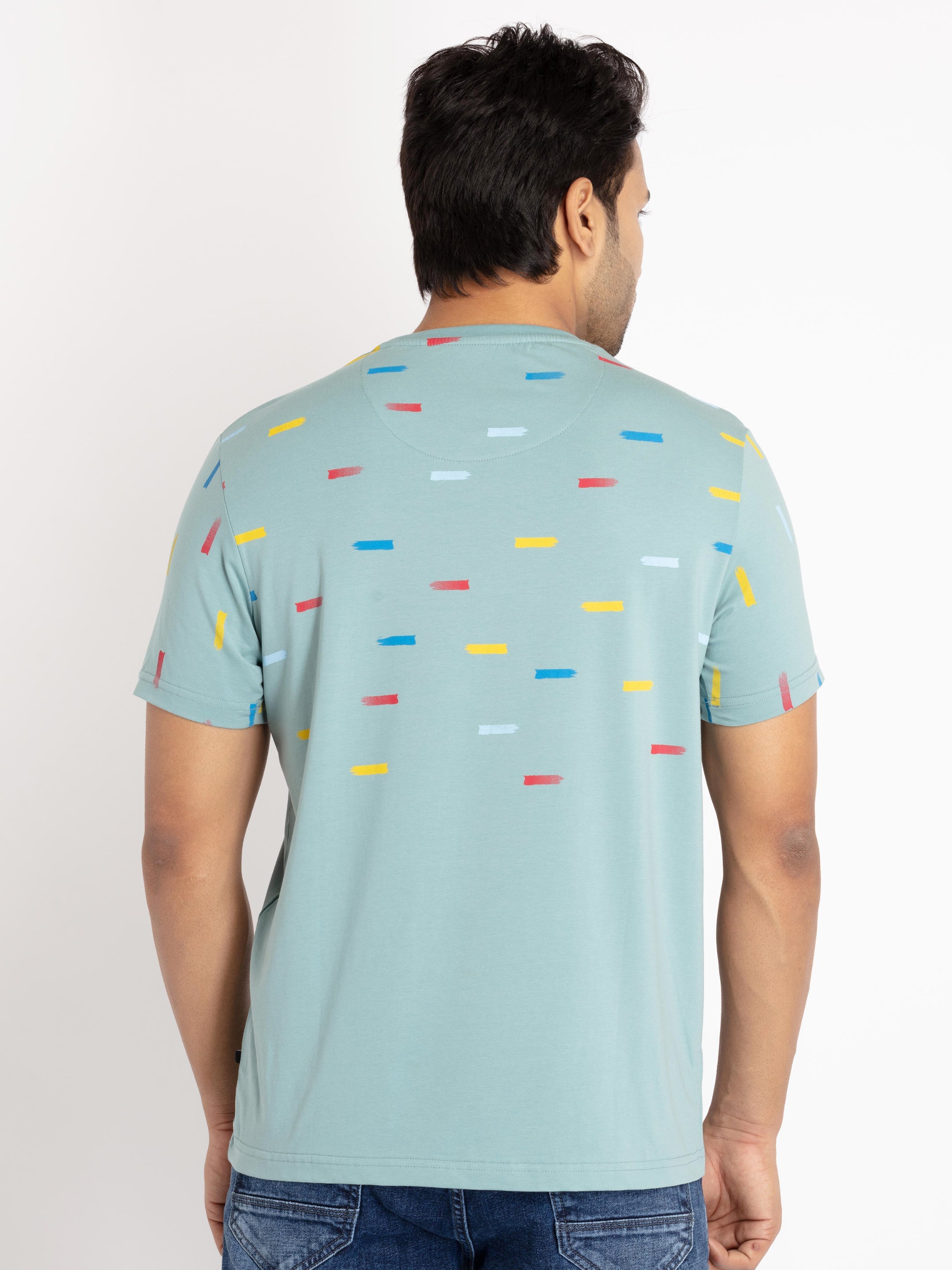 Mens Front Printed Round Neck T-shirt