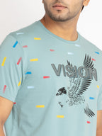Mens Front Printed Round Neck T-shirt