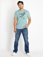 Mens Front Printed Round Neck T-shirt