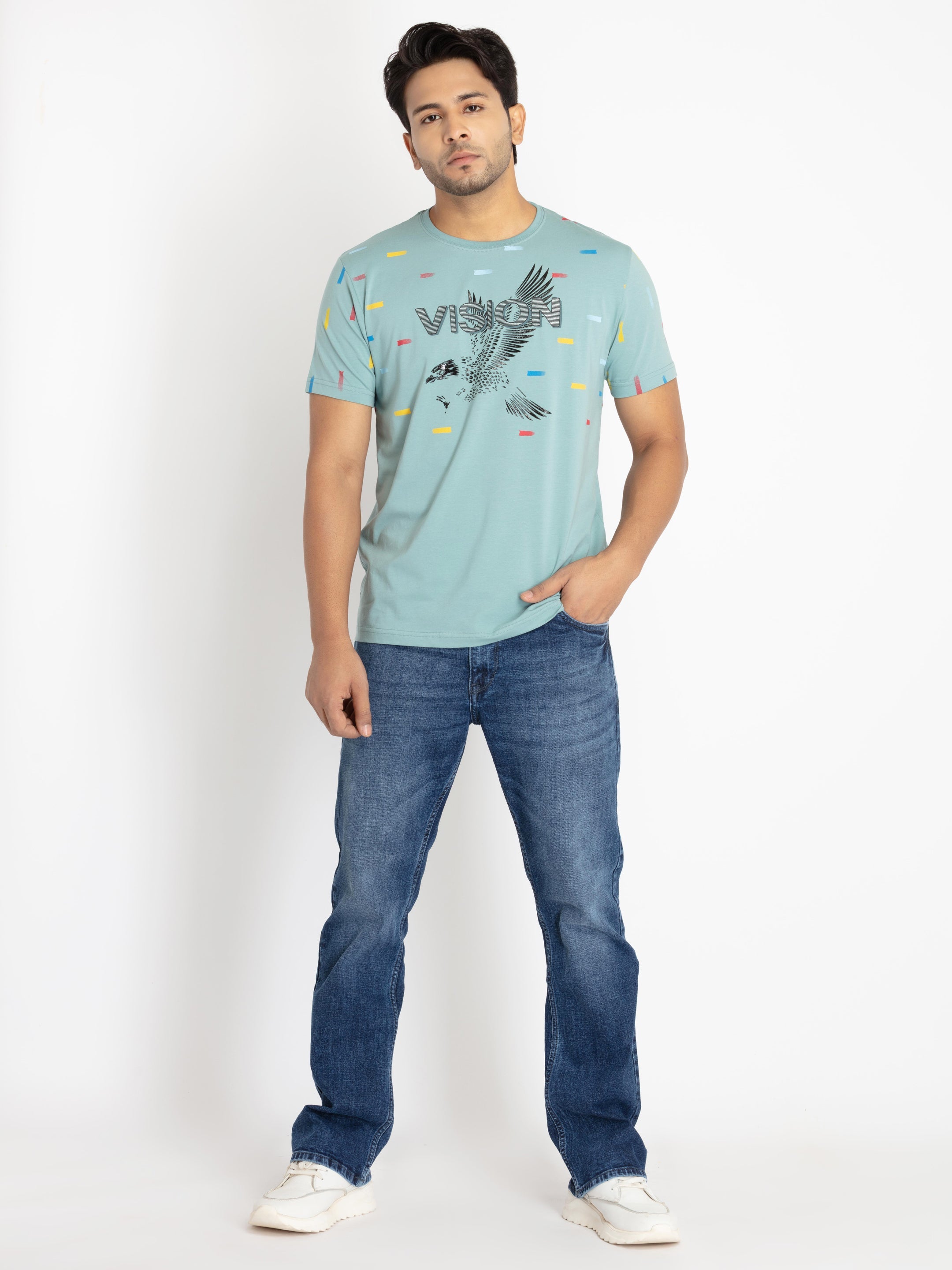 Mens Front Printed Round Neck T-shirt