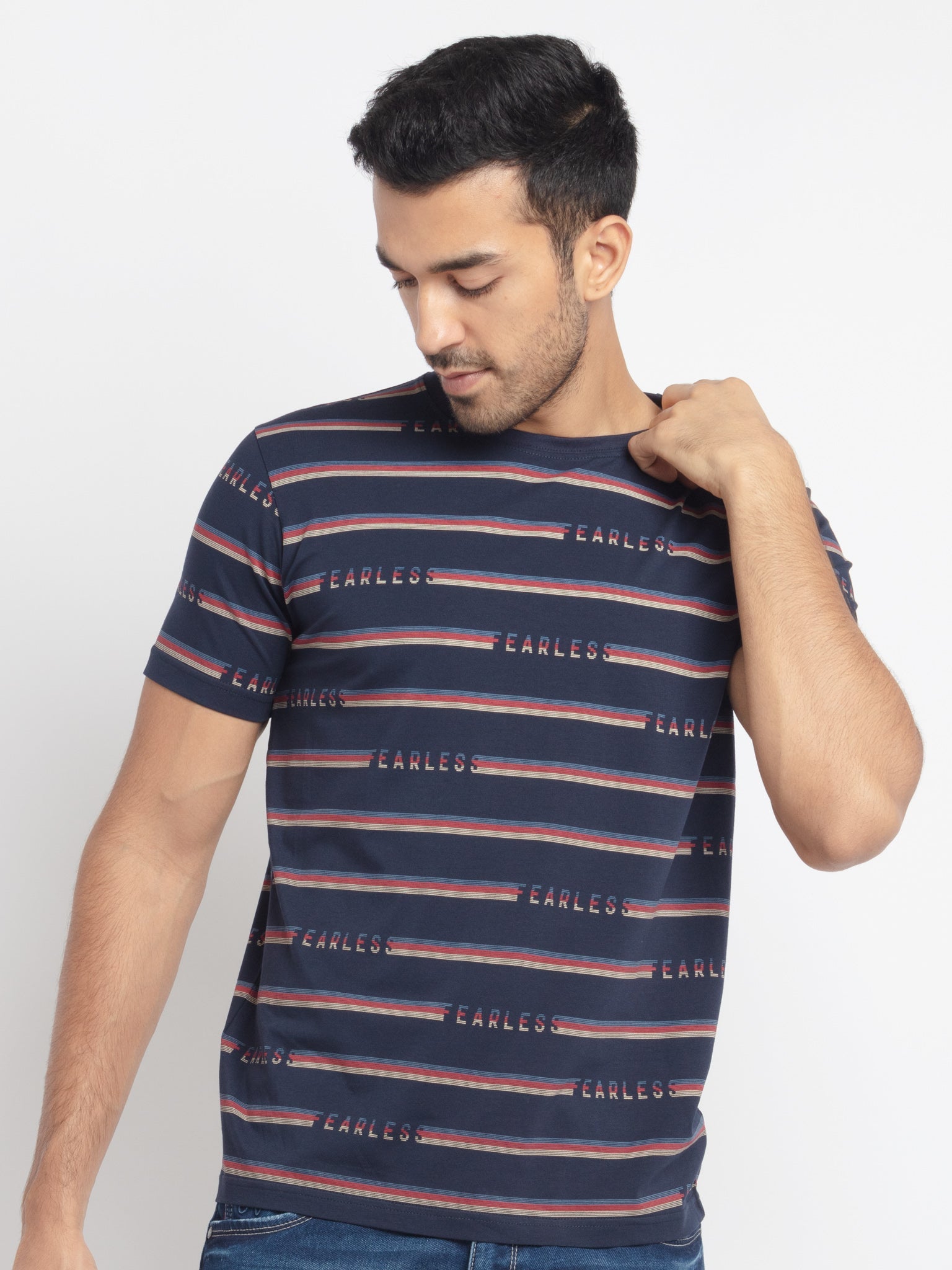 Status Quo |Striped Regular Fit Round Neck T-shirt - S, M, L, XL, XXL Main image