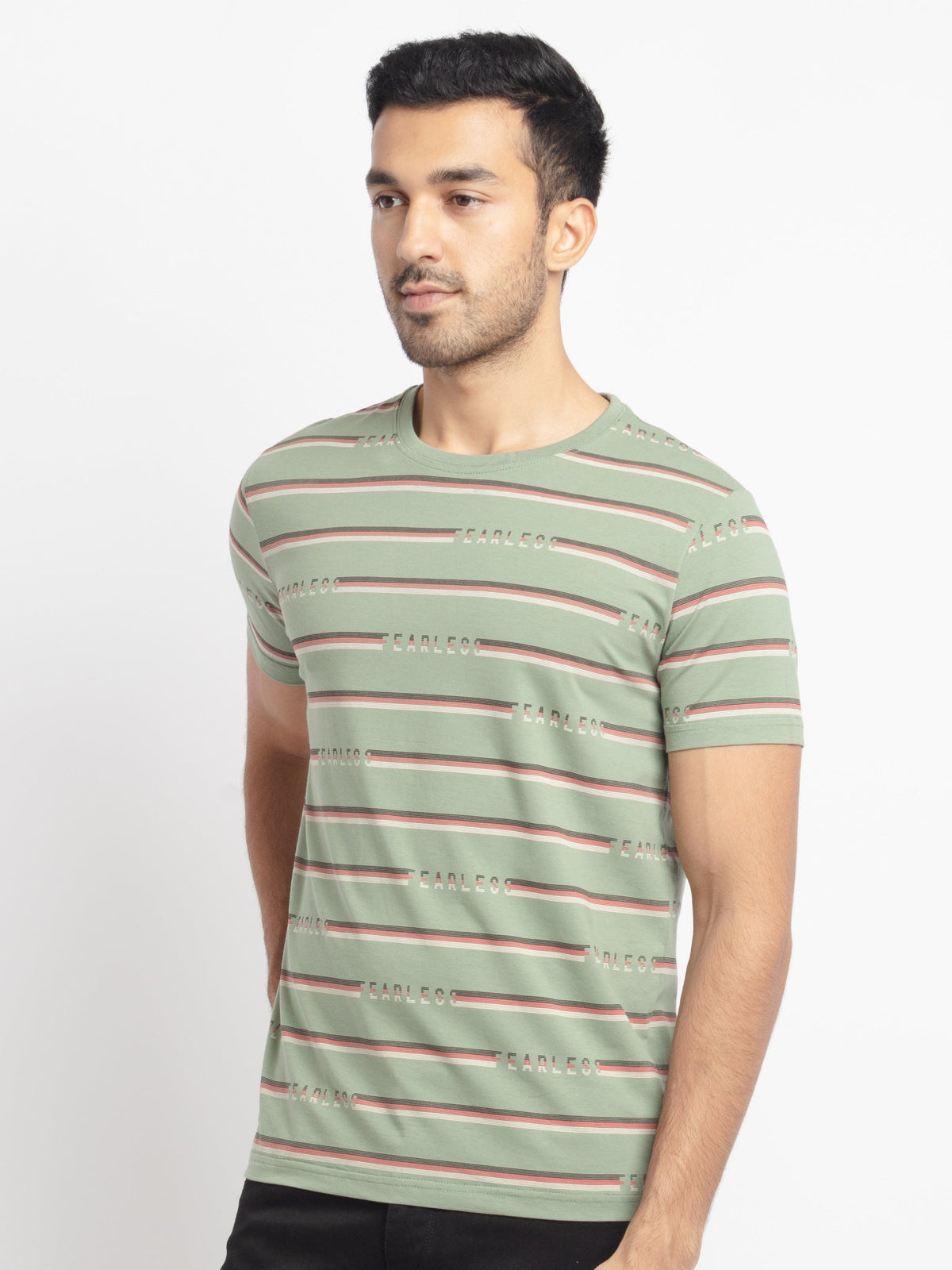 Mens Regular Fit Round Neck Striped T-Shirt