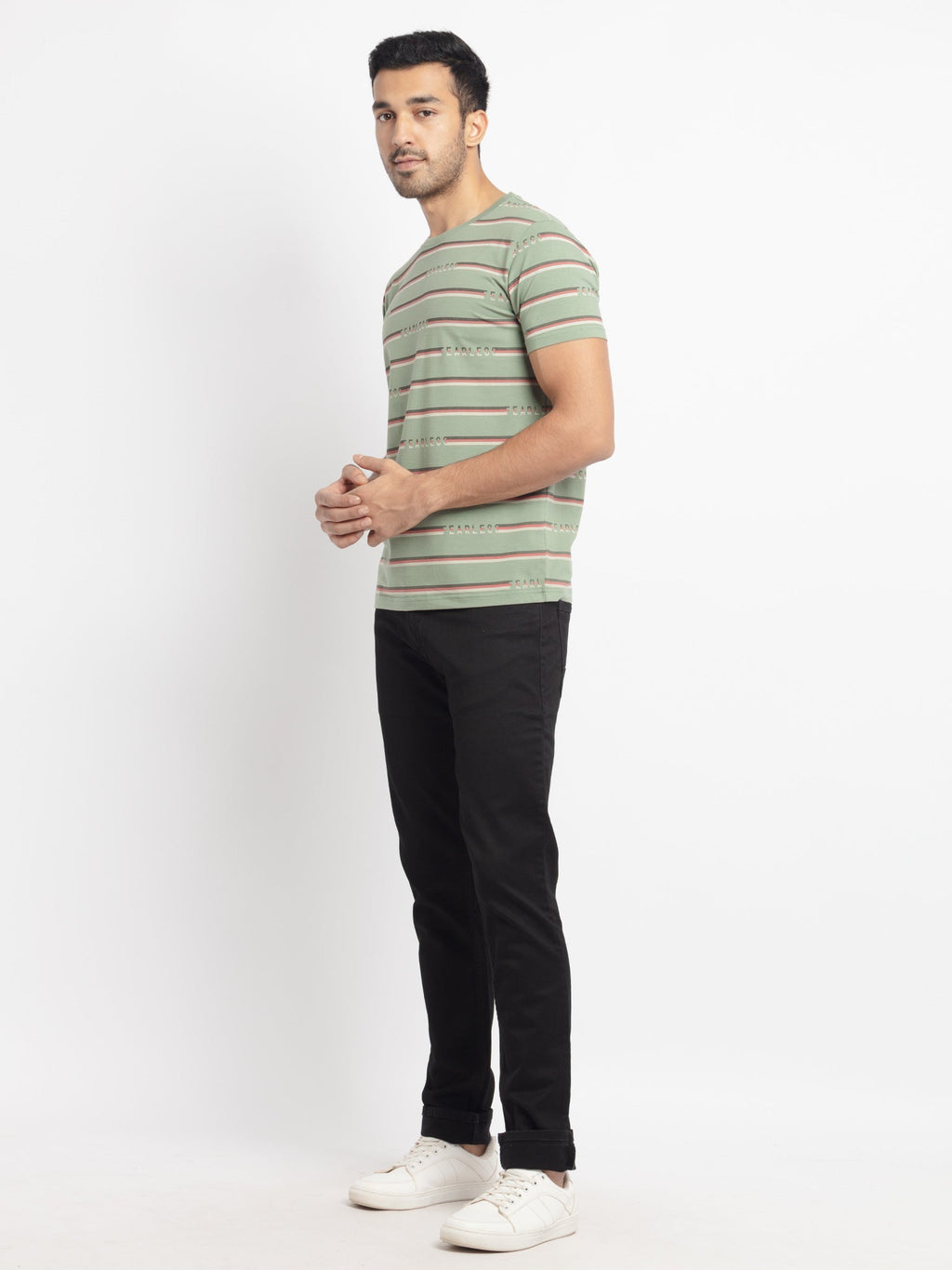 Mens Regular Fit Round Neck Striped T-Shirt