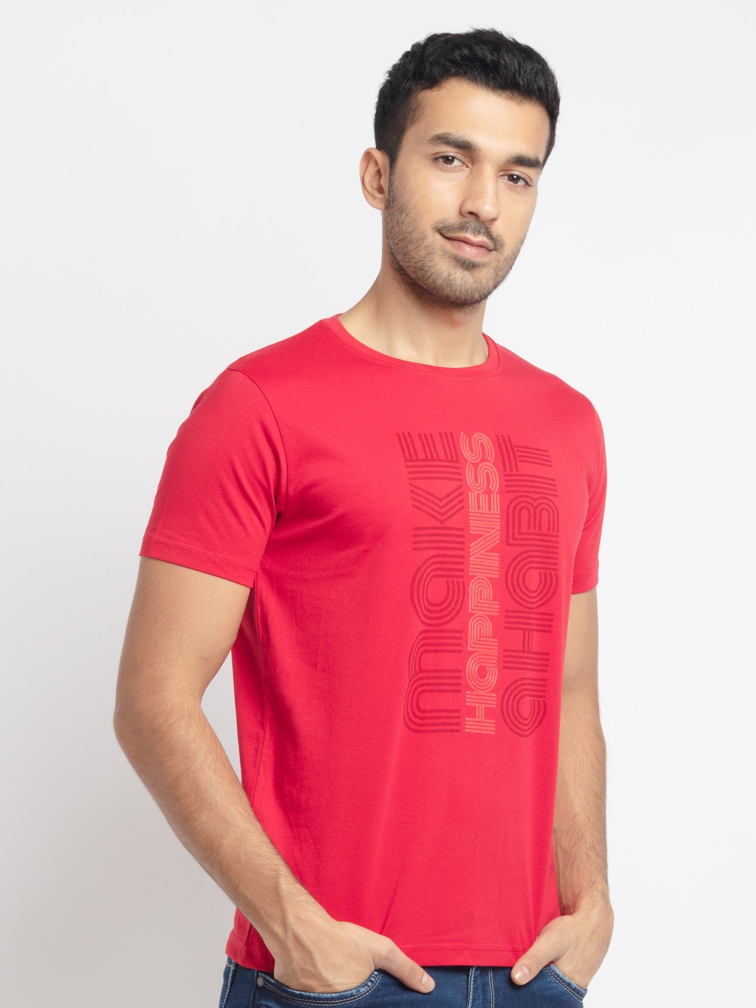 Mens Regular Fit Round Neck Printed T-Shirt