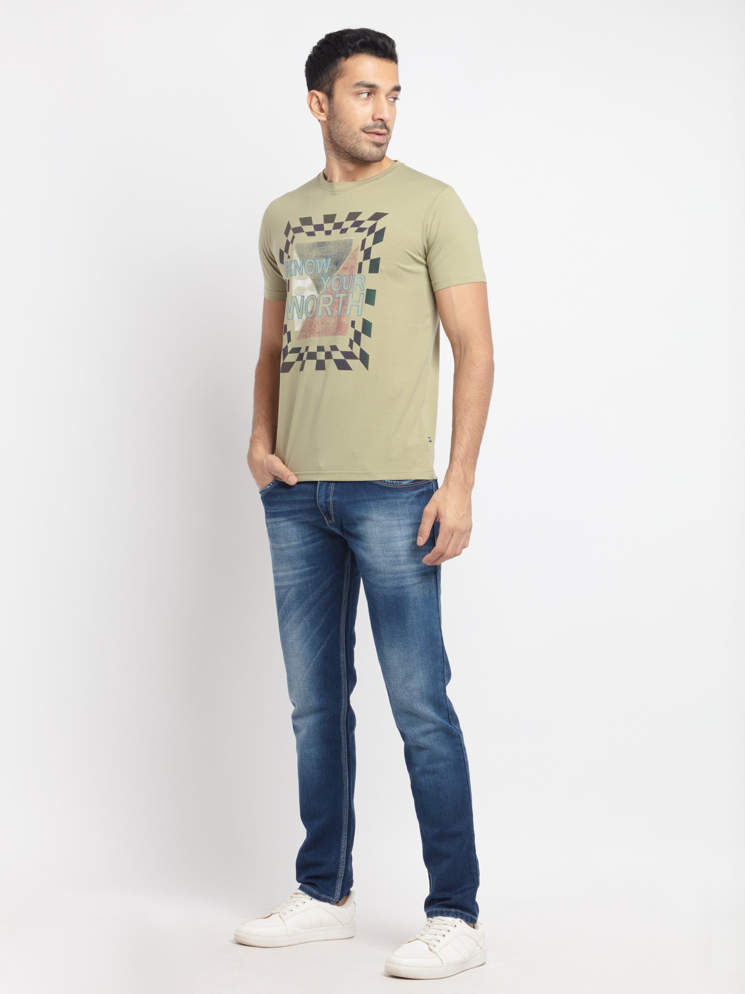 Mens Regular Fit Round Neck Printed T-Shirt
