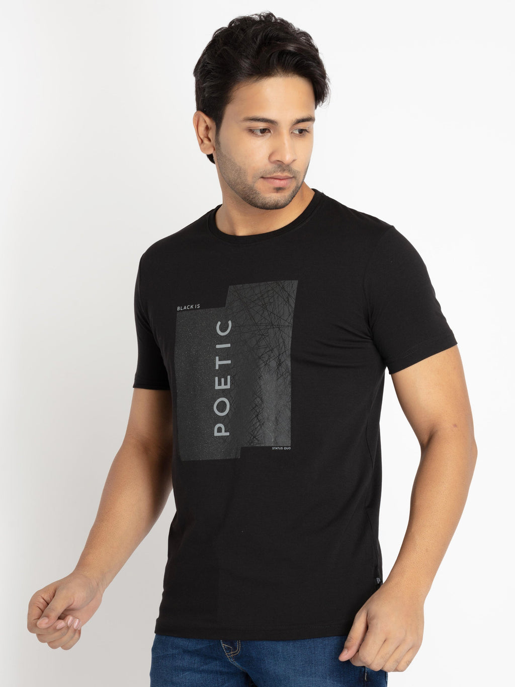 Mens Front Printed Round Neck T-shirt