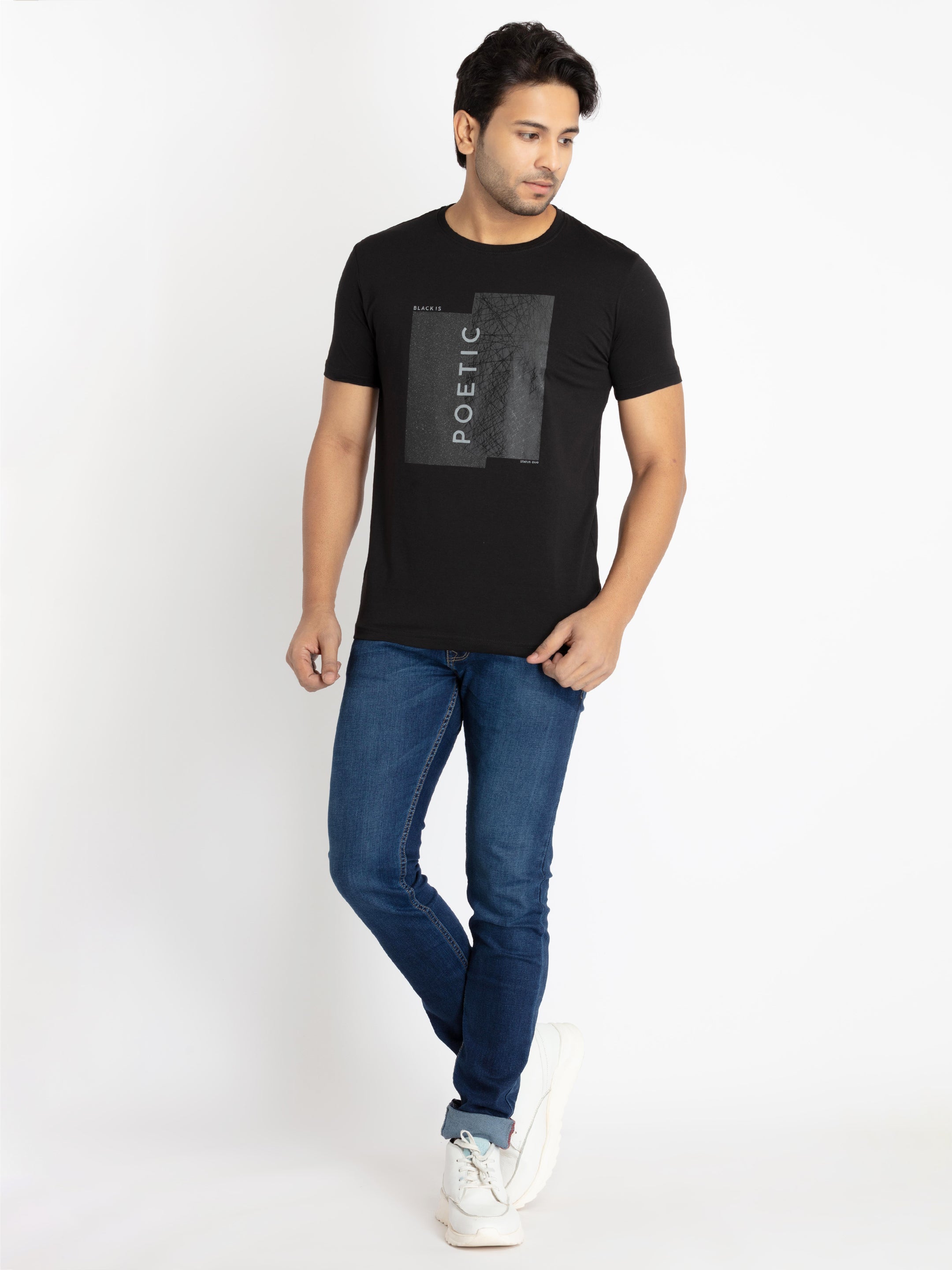 Mens Front Printed Round Neck T-shirt