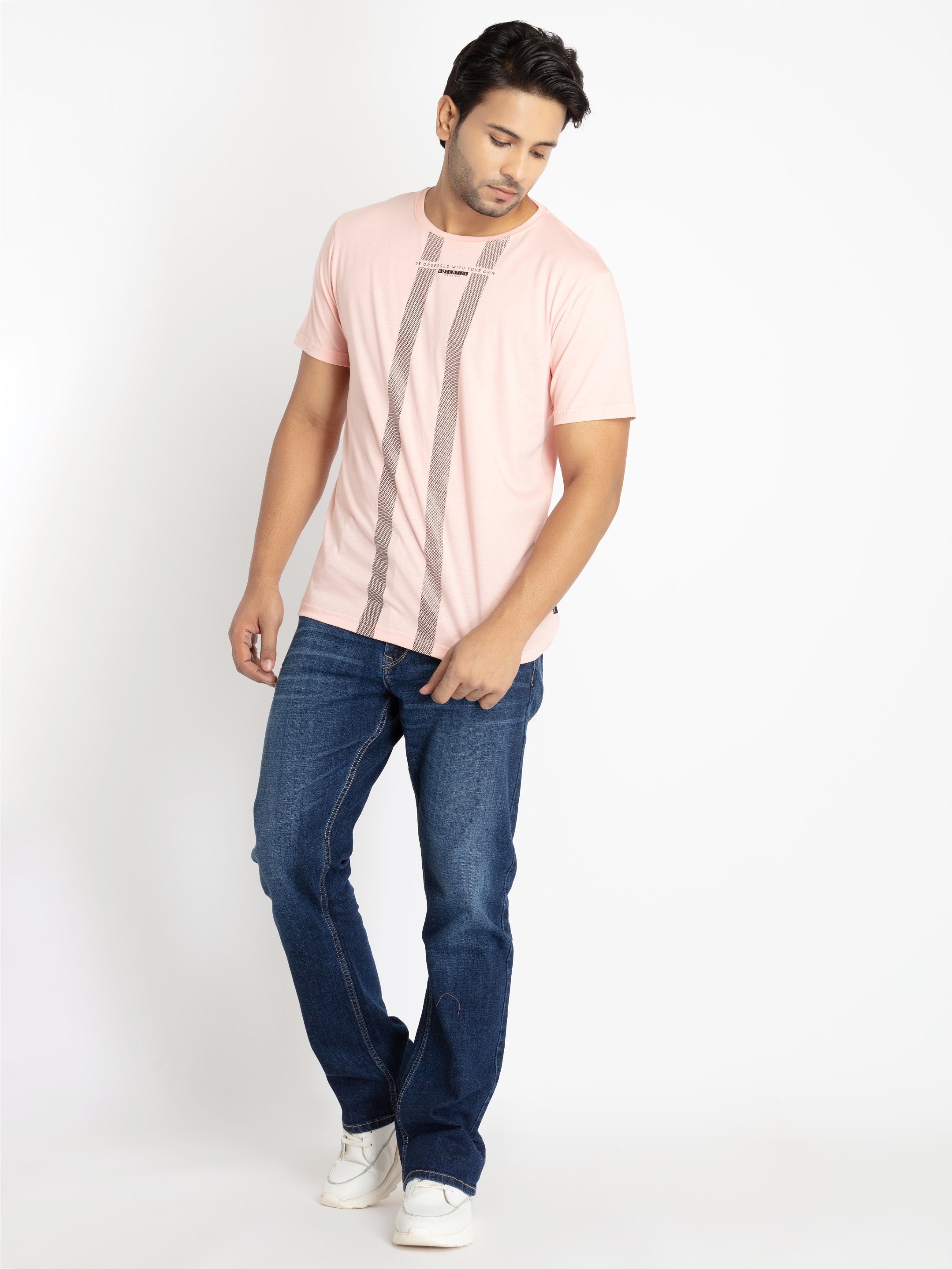 Mens Front Printed Round Neck T-shirt