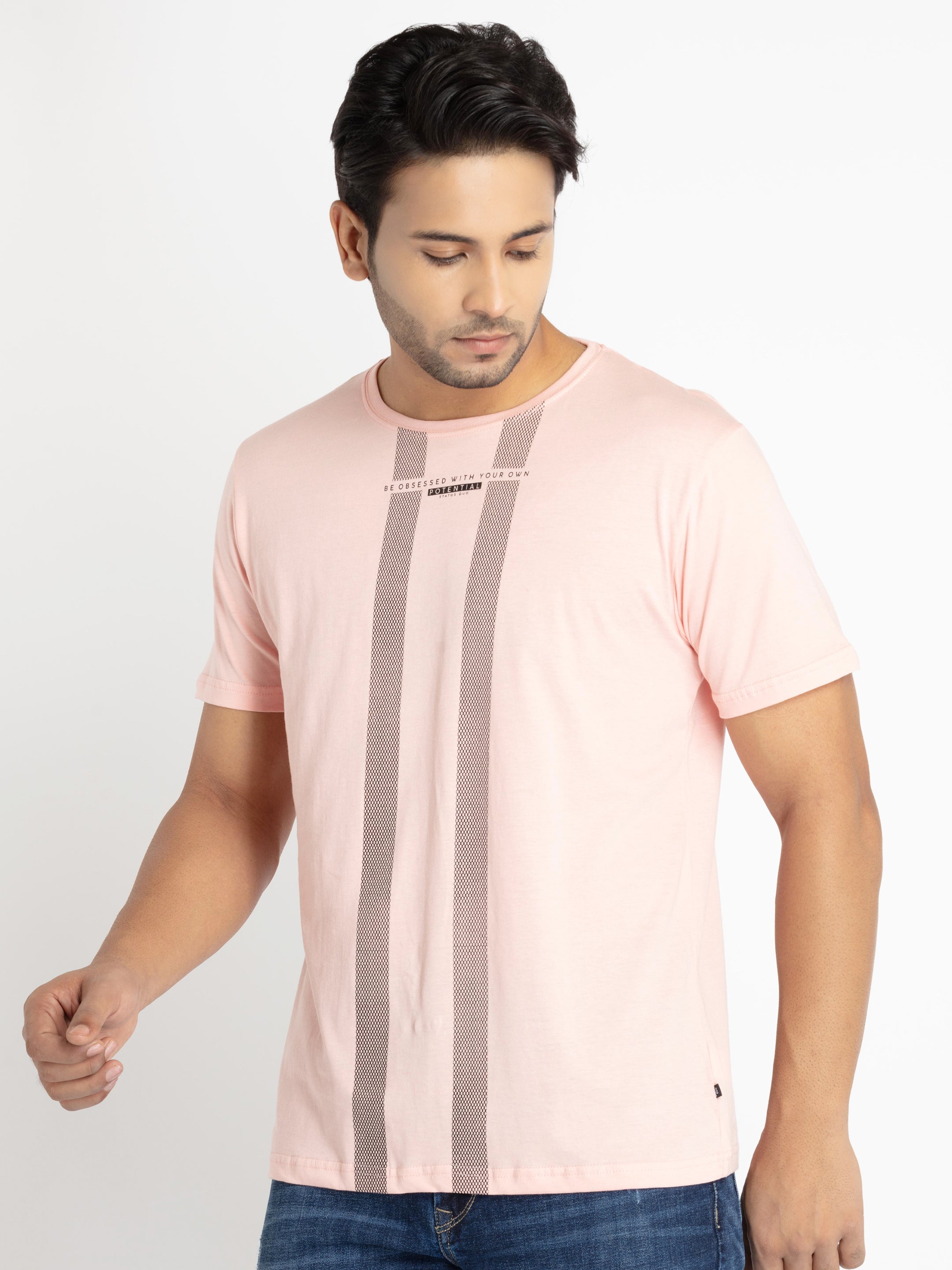Mens Front Printed Round Neck T-shirt