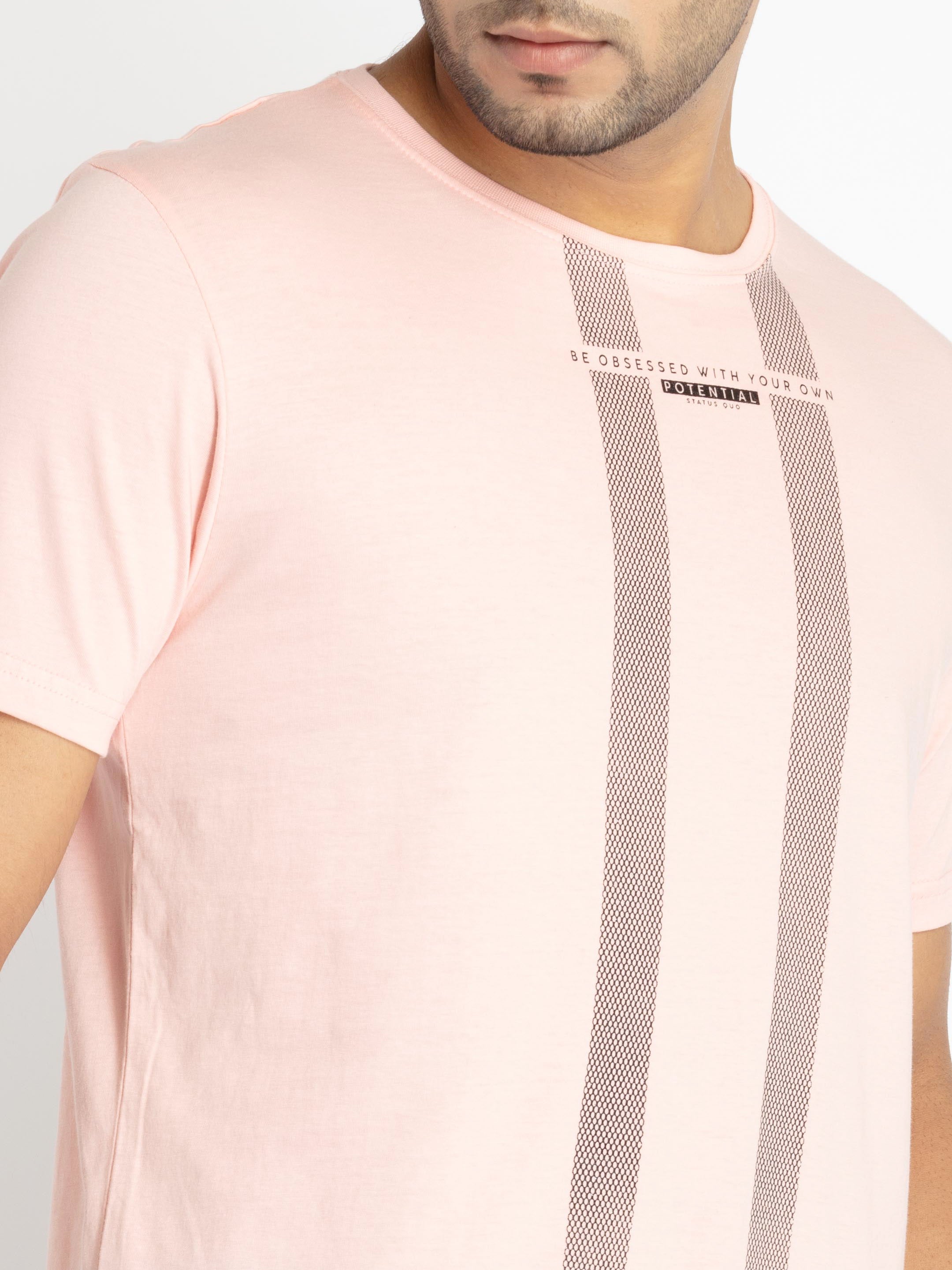 Mens Front Printed Round Neck T-shirt