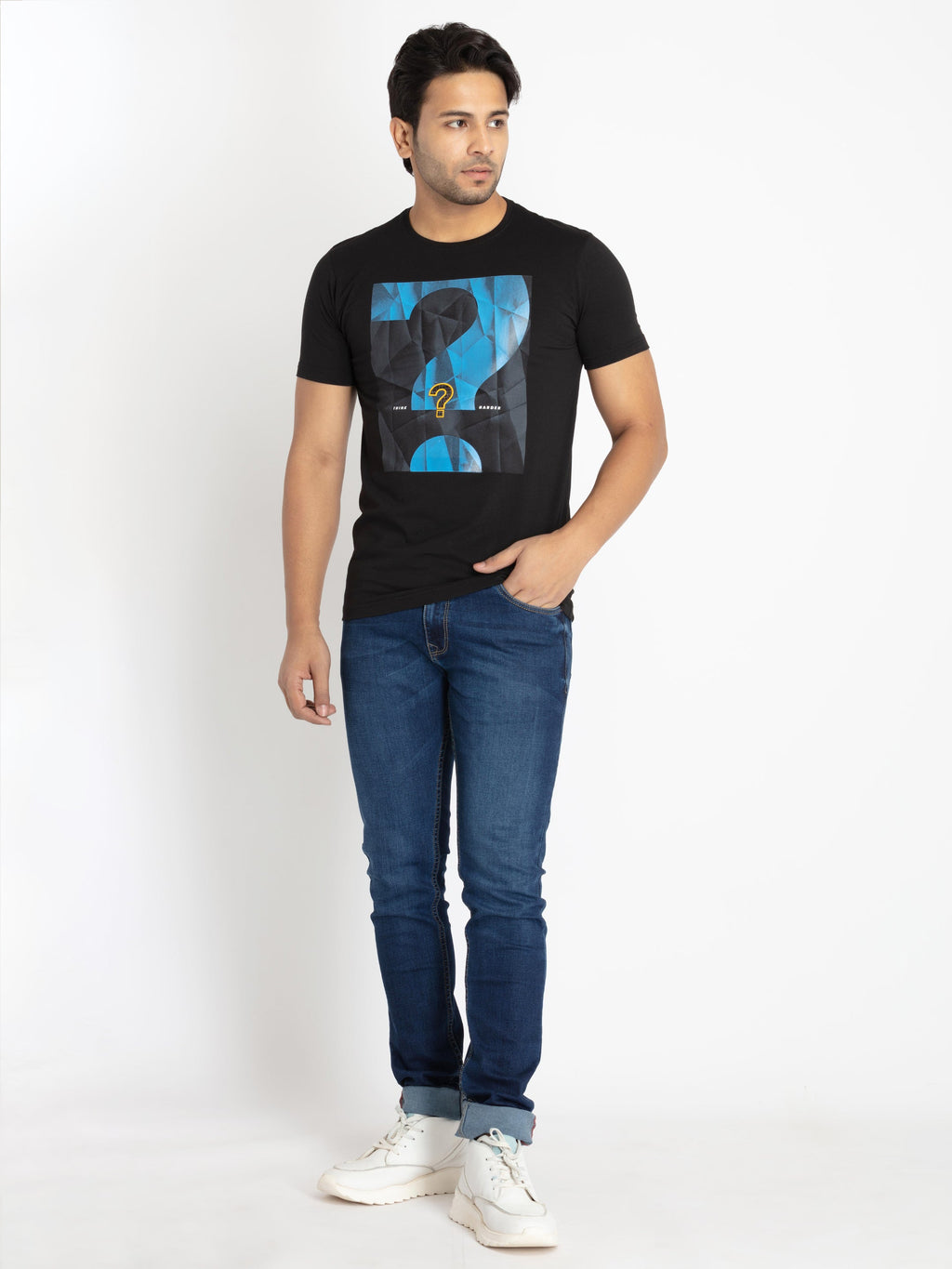 Mens Front Printed Round Neck T-shirt