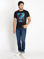 Mens Front Printed Round Neck T-shirt