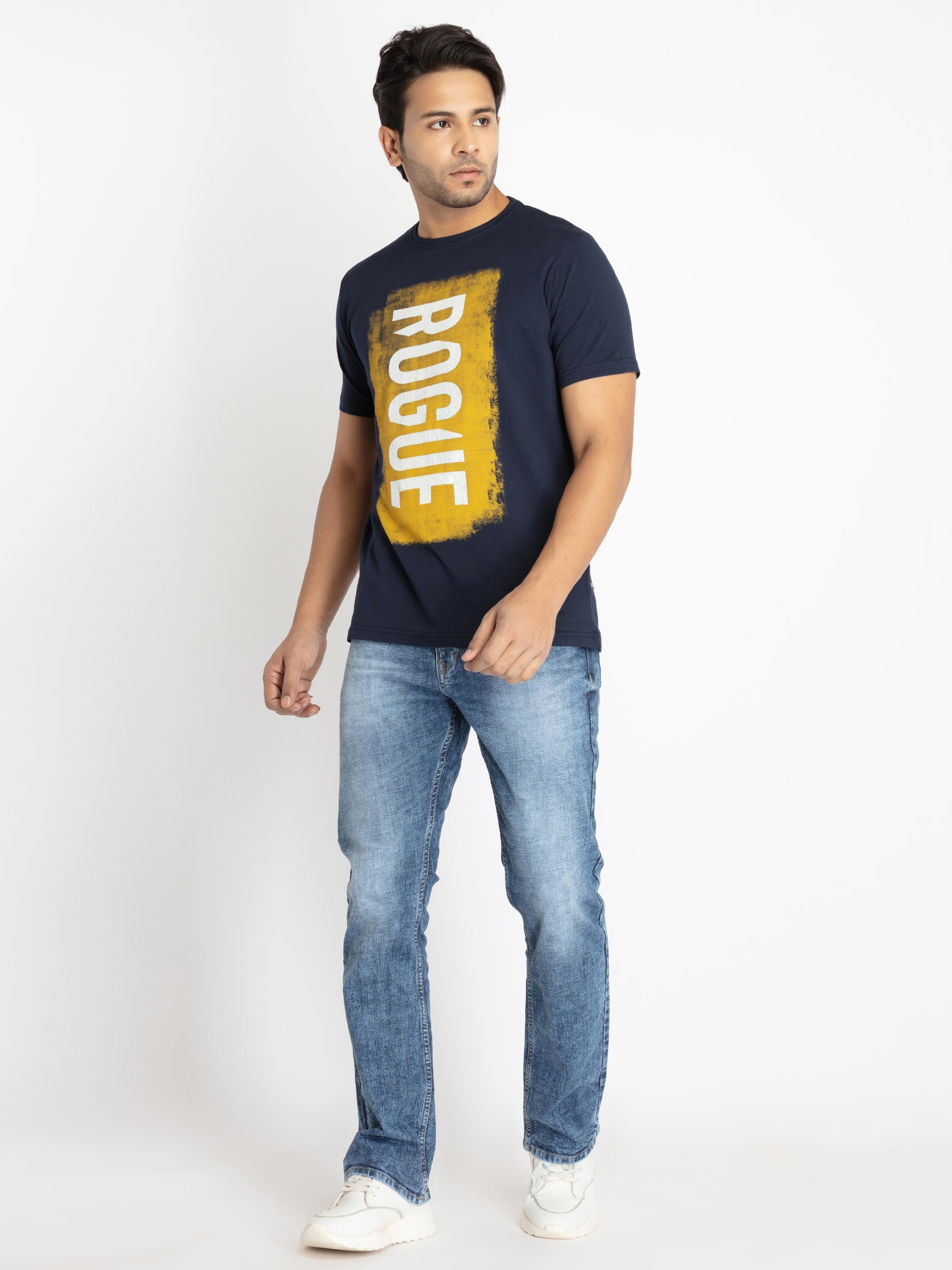 Mens Front Printed Round Neck T-shirt