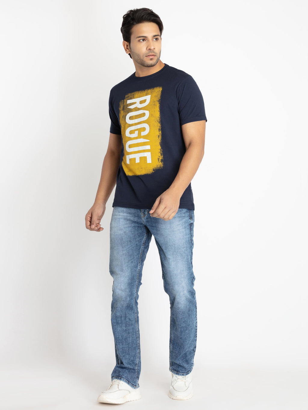 Mens Front Printed Round Neck T-shirt