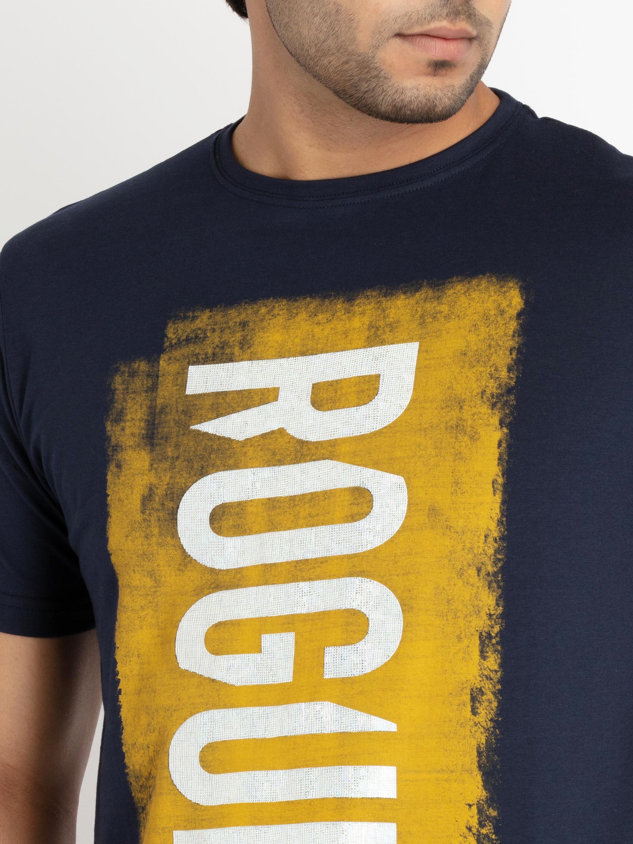 Mens Front Printed Round Neck T-shirt