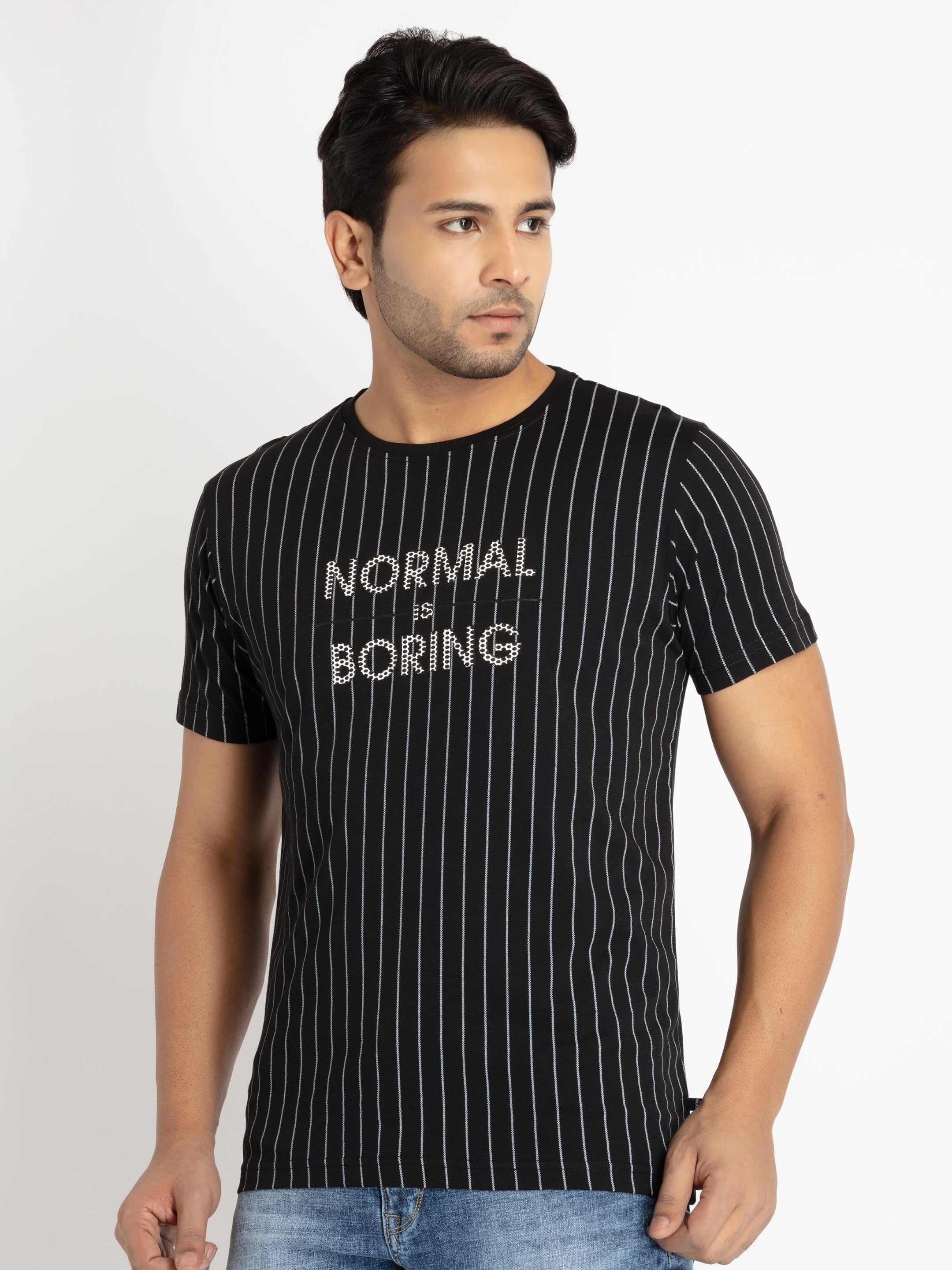 Mens Front Printed Round Neck T-shirt