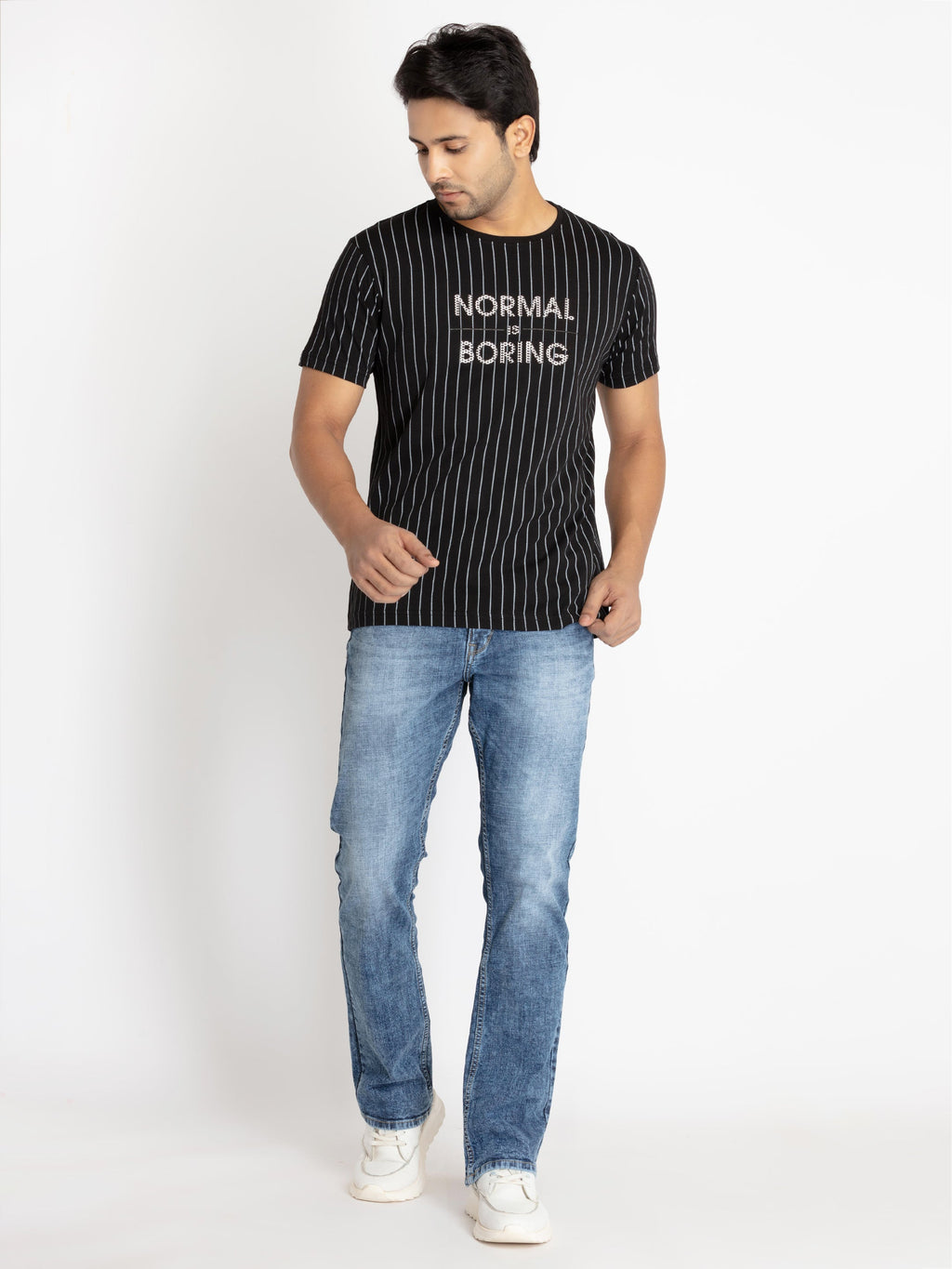 Mens Front Printed Round Neck T-shirt