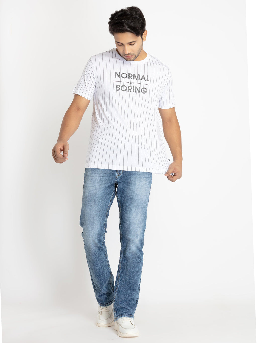 Mens Front Printed Round Neck T-shirt