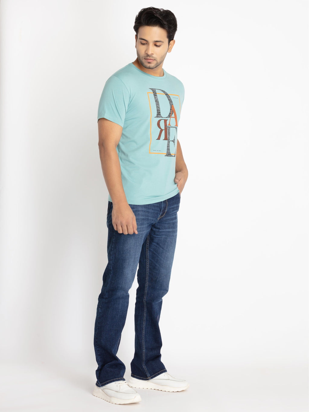 Mens Front Printed Round Neck T-shirt