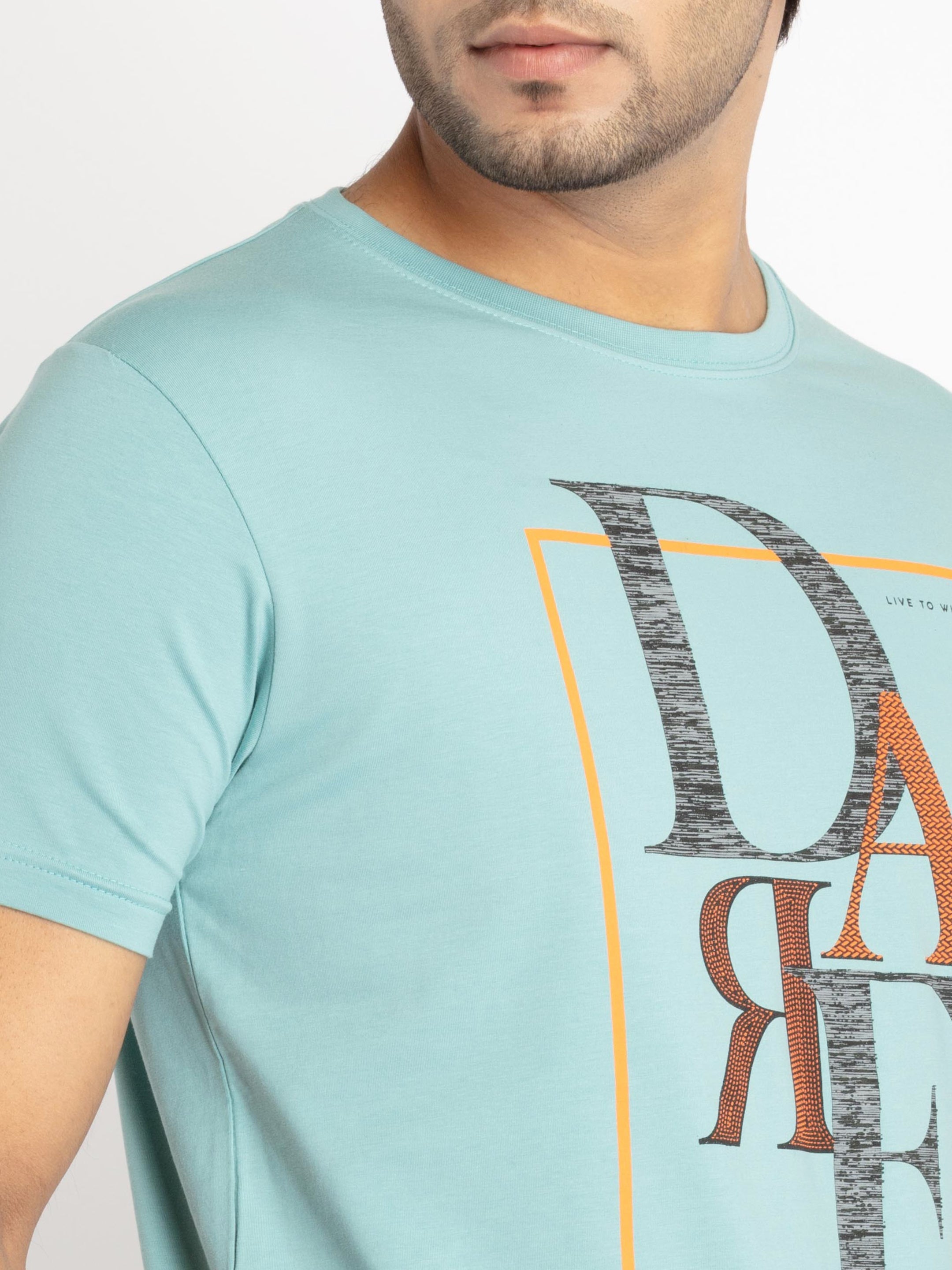 Mens Front Printed Round Neck T-shirt