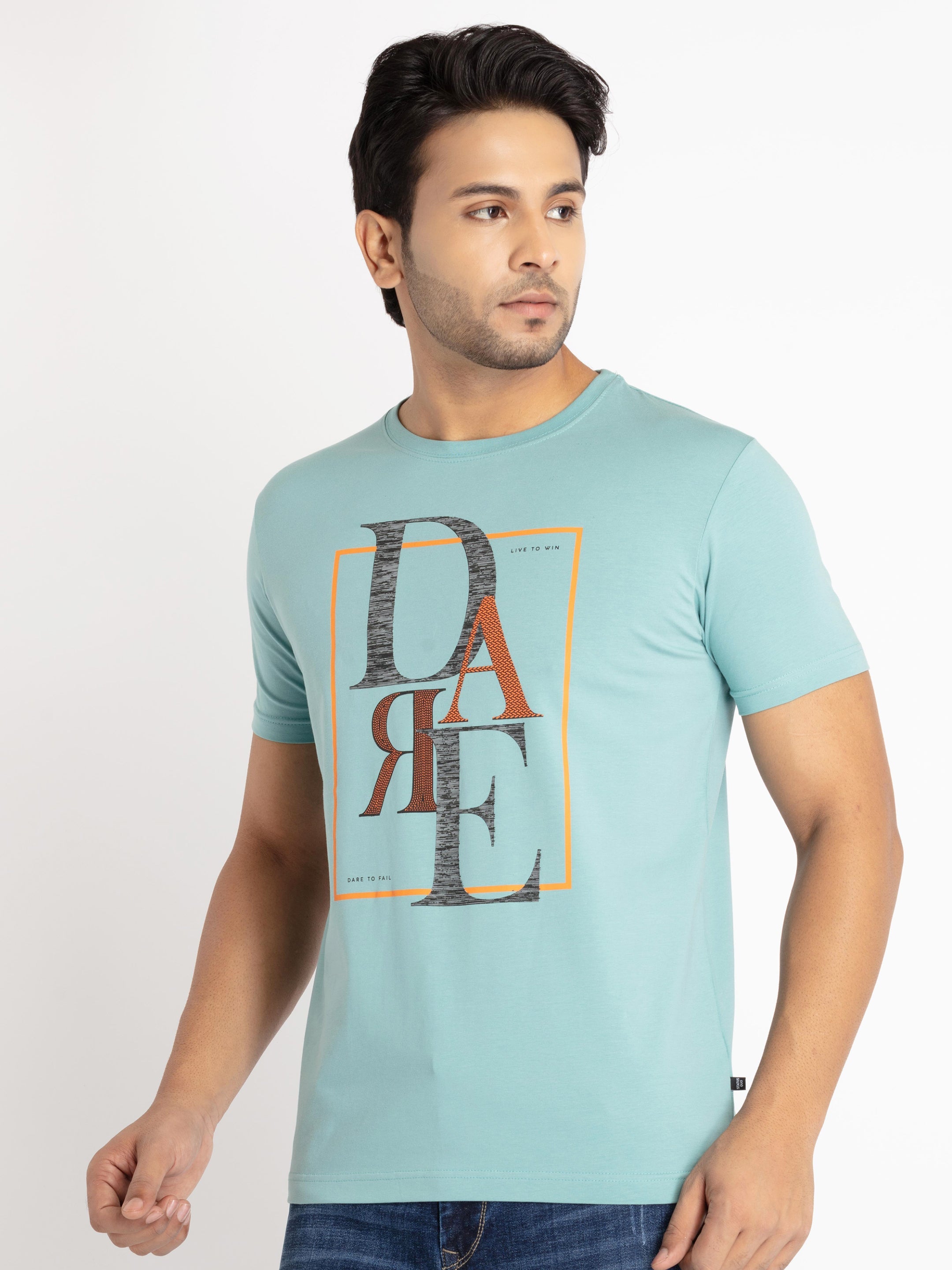 Mens Front Printed Round Neck T-shirt