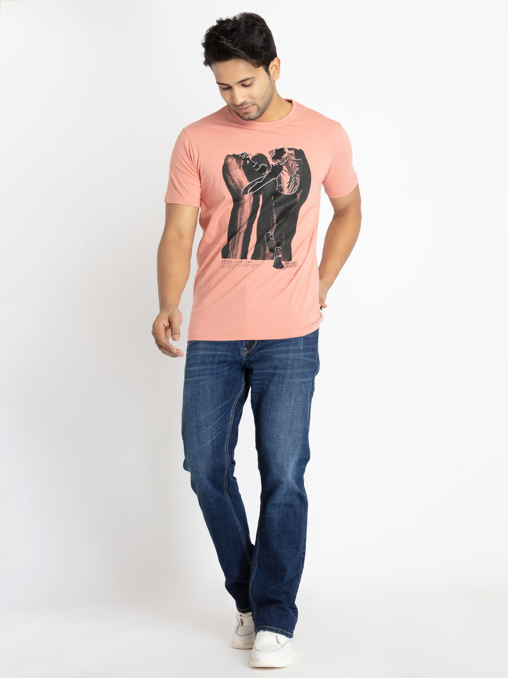 Mens Front Printed Round Neck T-shirt