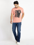 Mens Front Printed Round Neck T-shirt