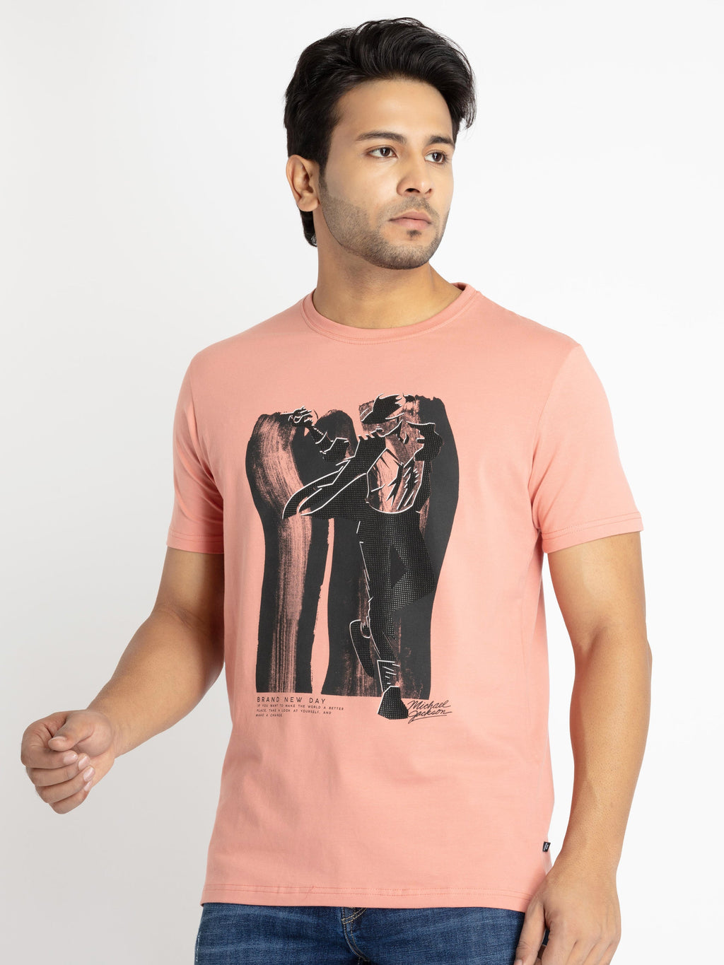 Mens Front Printed Round Neck T-shirt