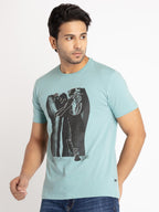 Mens Front Printed Round Neck T-shirt