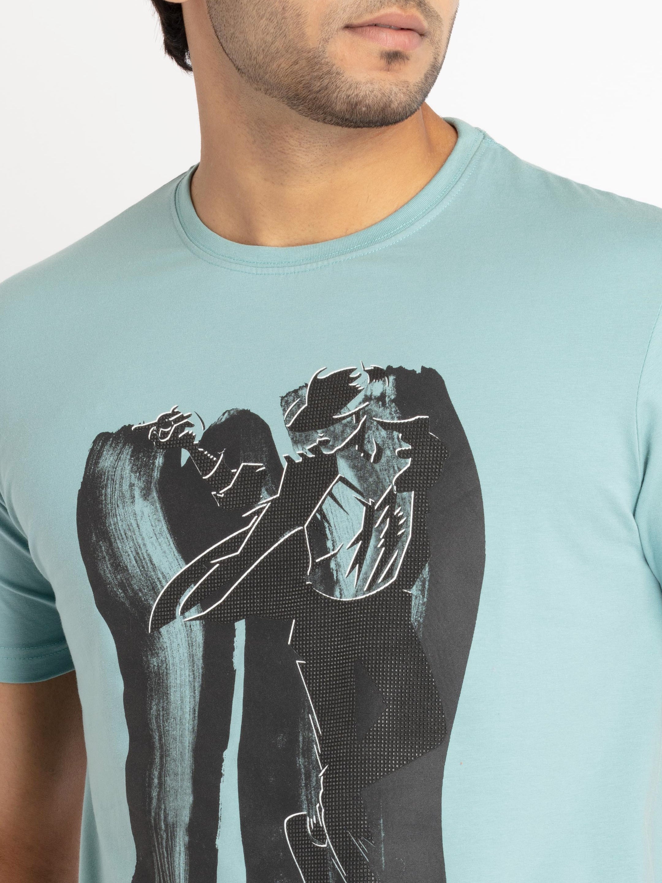 Mens Front Printed Round Neck T-shirt