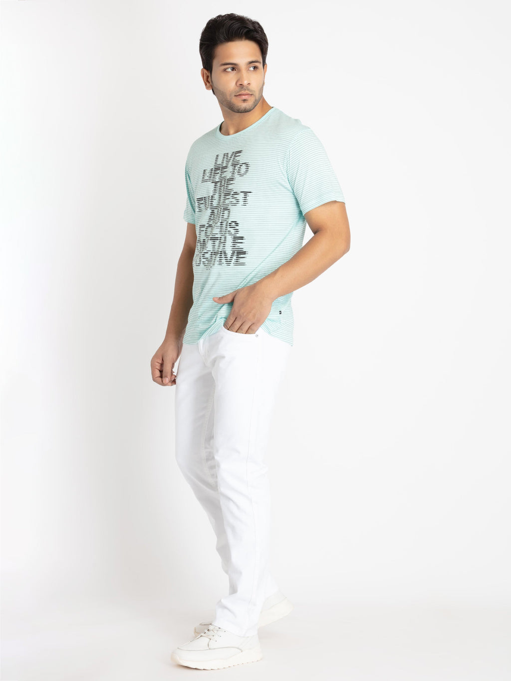Mens Front Printed Round Neck T-shirt