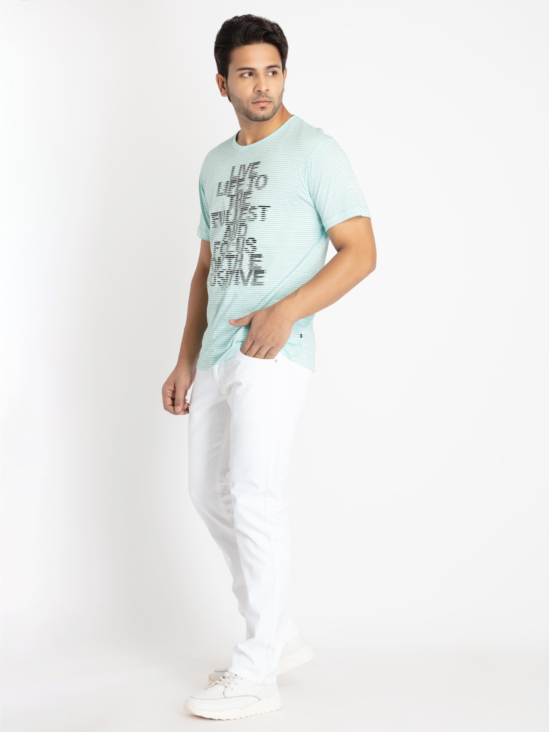 Mens Front Printed Round Neck T-shirt