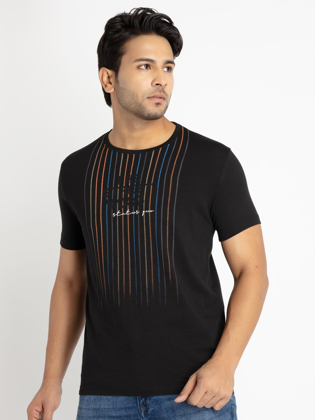 Mens Front Printed Round Neck T-shirt