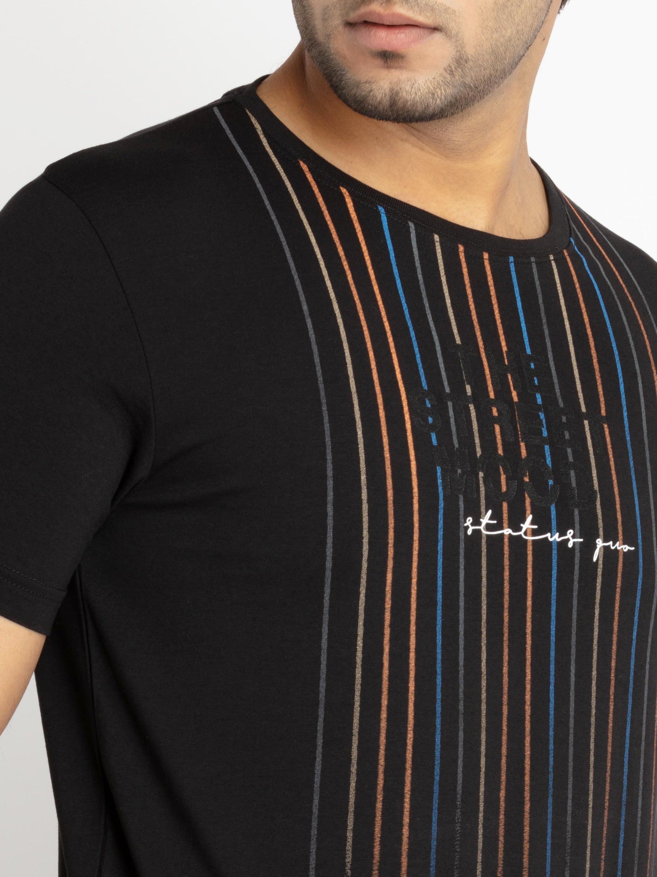 Mens Front Printed Round Neck T-shirt