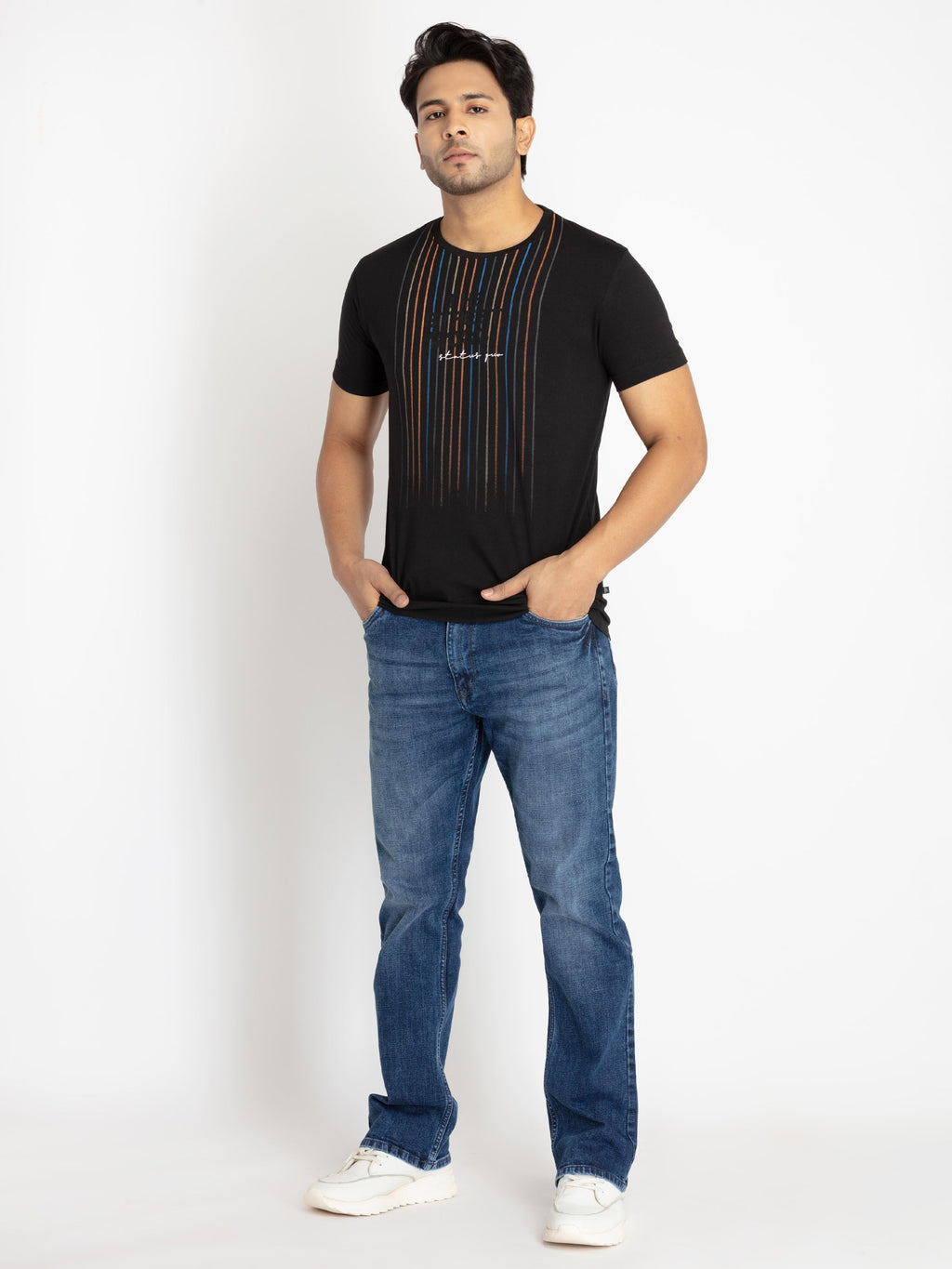 Mens Front Printed Round Neck T-shirt