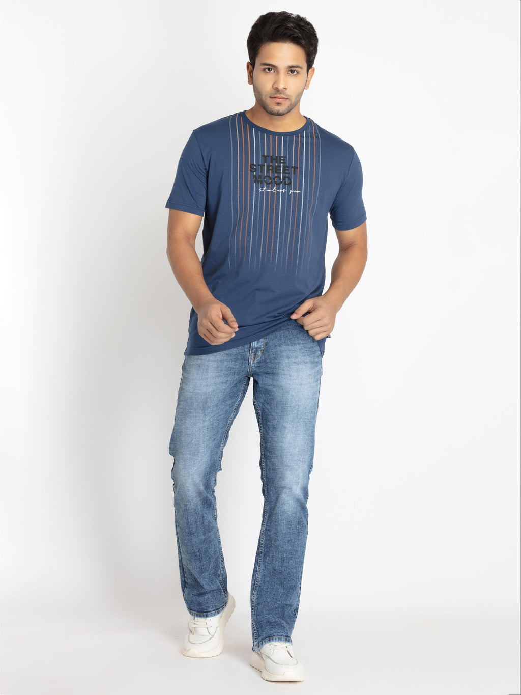 Mens Front Printed Round Neck T-shirt