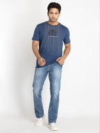 Mens Front Printed Round Neck T-shirt