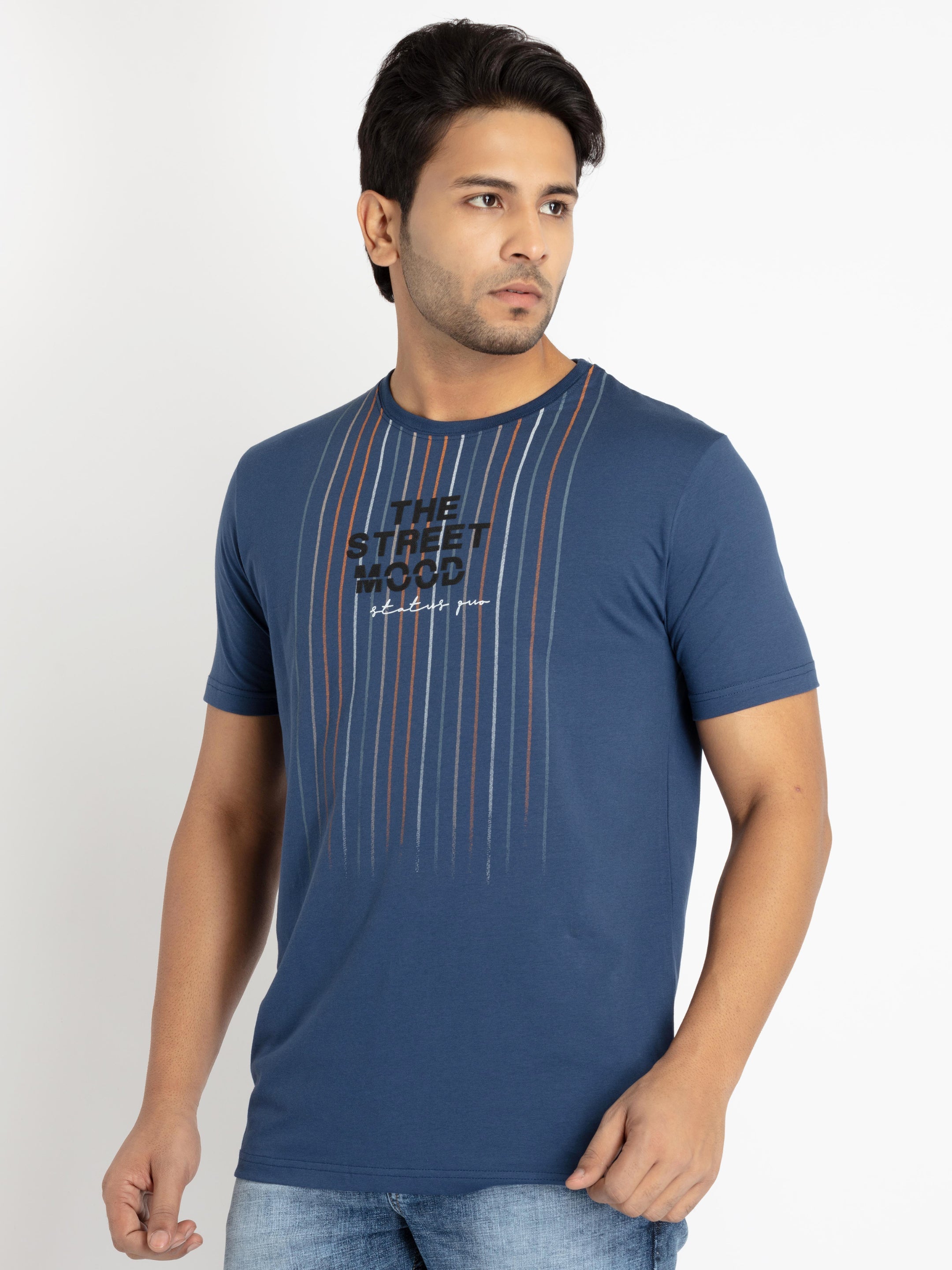 Mens Front Printed Round Neck T-shirt