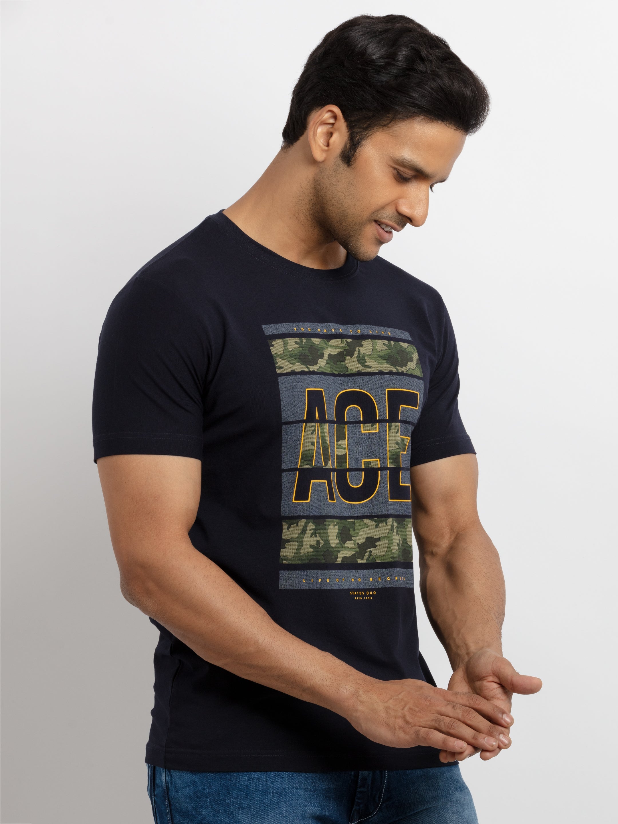 Mens Printed  Round Neck T-shirt