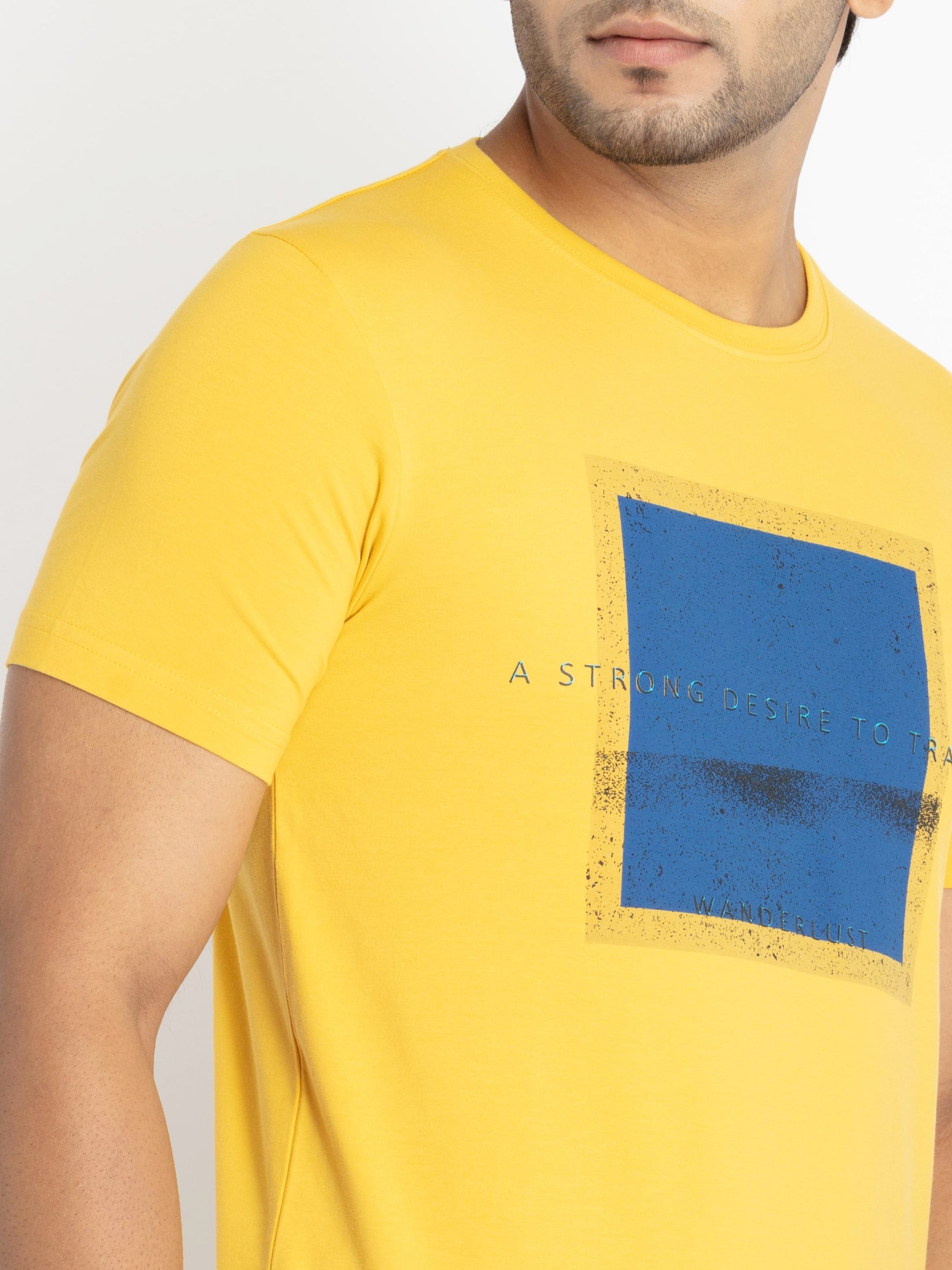 Mens Front Printed Round Neck T-shirt