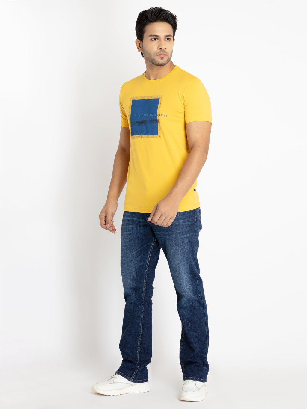 Mens Front Printed Round Neck T-shirt