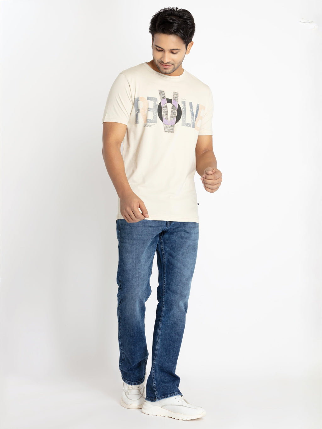 Mens Front Printed Round Neck T-shirt