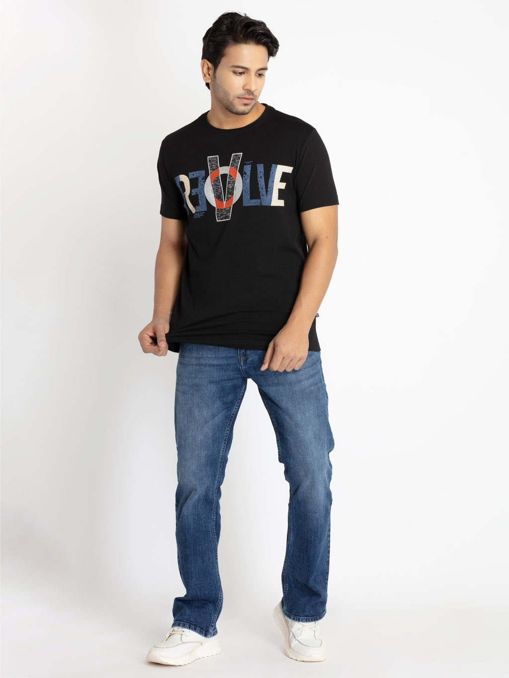 Mens Front Printed Round Neck T-shirt