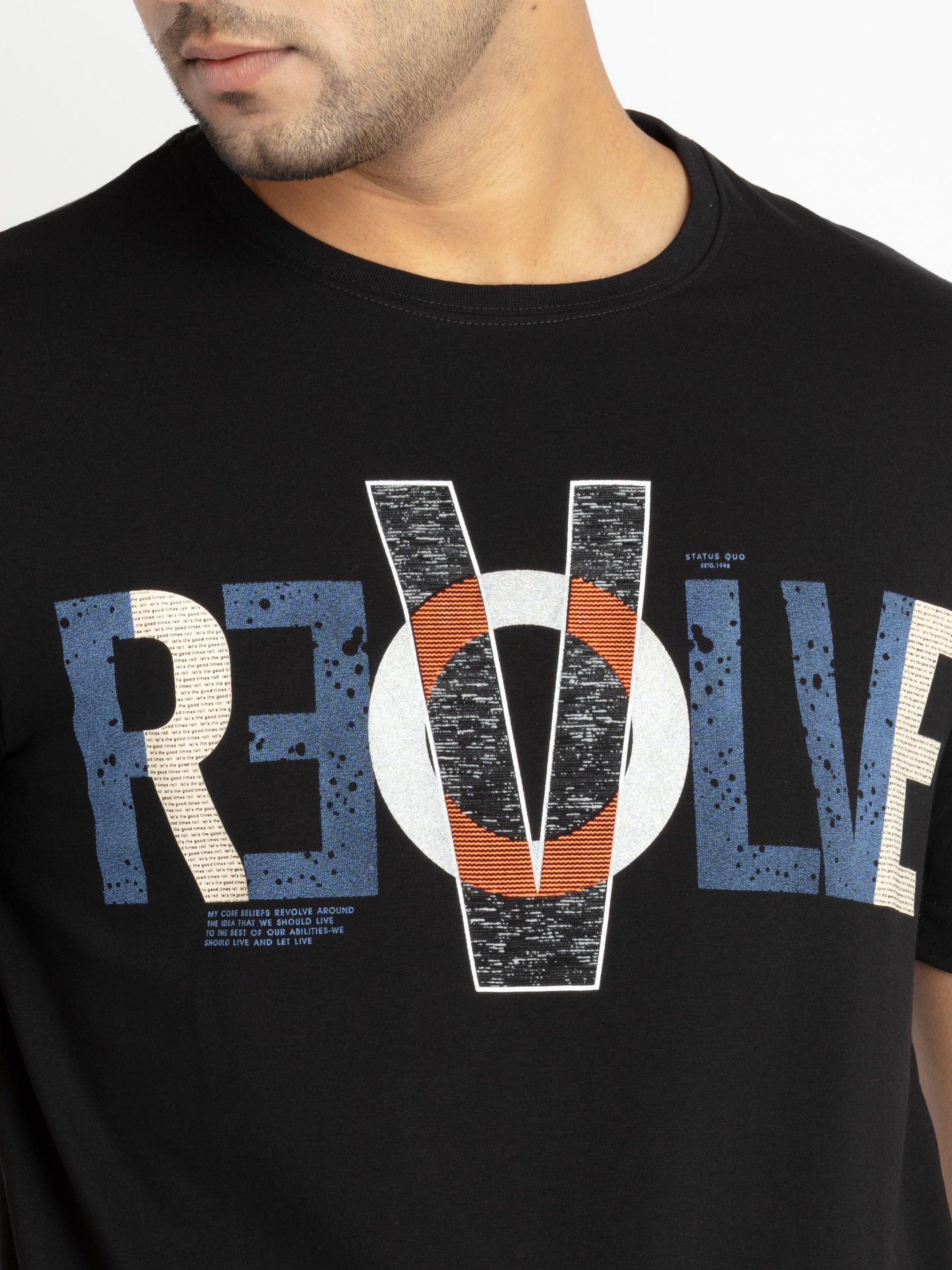 Mens Front Printed Round Neck T-shirt