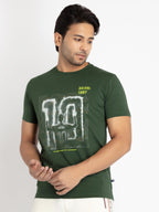 Mens Front Printed Round Neck T-shirt