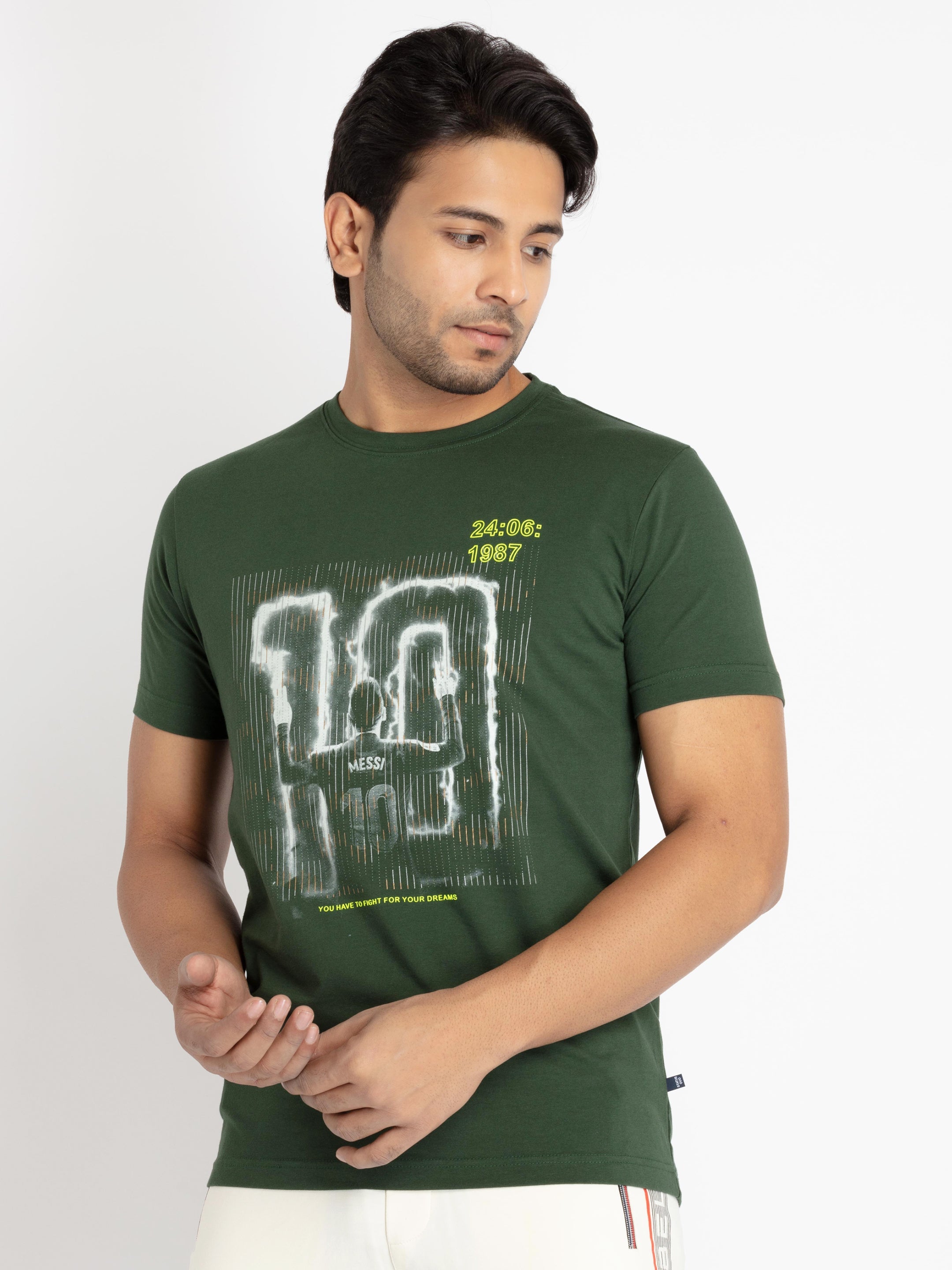 Mens Front Printed Round Neck T-shirt