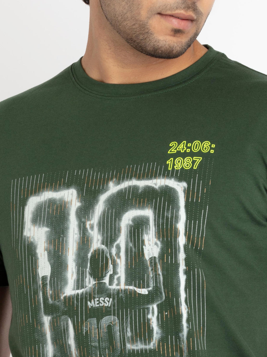 Mens Front Printed Round Neck T-shirt