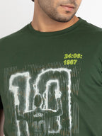 Mens Front Printed Round Neck T-shirt